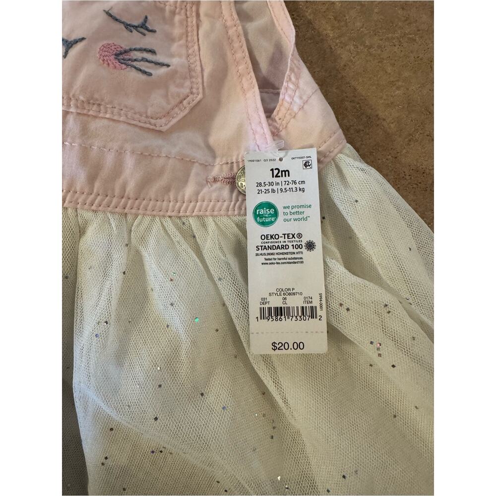OshKosh B'gosh Pink Bunny Tulle Overall Skirt Size 12M - Picture 4 of 7